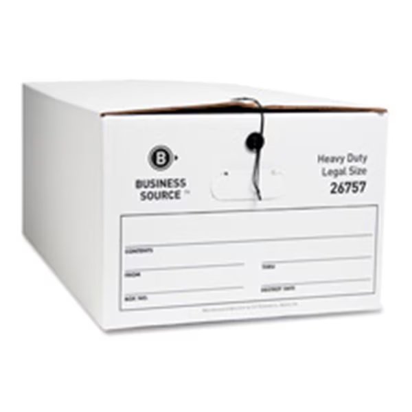 Storage Box- Legal- 15in.x24in.x10in.- 12-CT- White, Business Source, Mfr#: BSN26757
