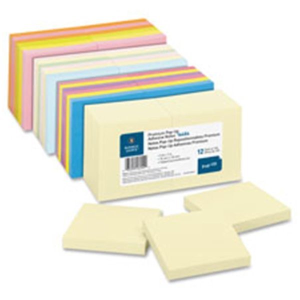 Pop-up Adhesive Note Pads,3 in. x 3 in.,100 Sh,12-PK, AST Pastel, Business Source, Mfr#: BU463784