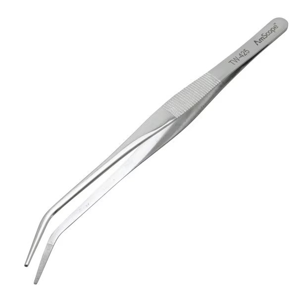 6 1/2 in. Curved Serrated Tip Utility Forceps, Amscope, Mfr#: TW-425