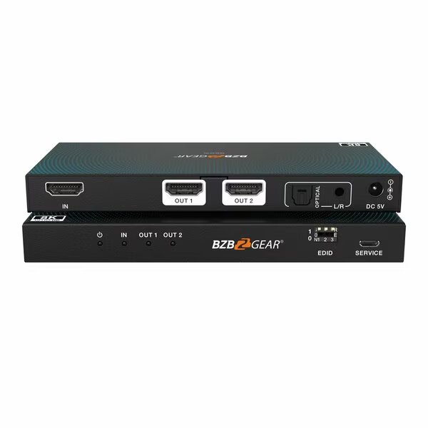 1x2 8K UHD HDMI 2.1 Splitter with Audio De-embedder 8K60 4K120 4:4:4 10bit VRR, FVA, ALLM support, Bzbgear, Mfr#: BG-8K-DA12A