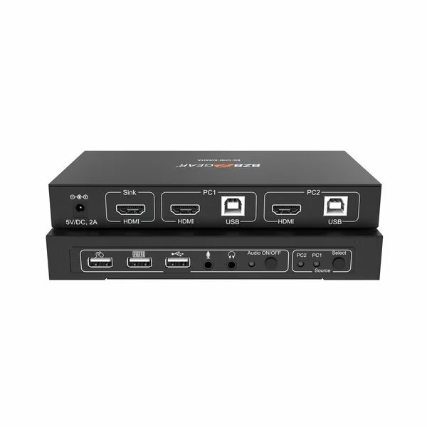 2x1 4K UHD KVM Switcher with USB2.0 Ports for Peripherals and Audio Support, Bzbgear, Mfr#: BG-UHD-KVM21A