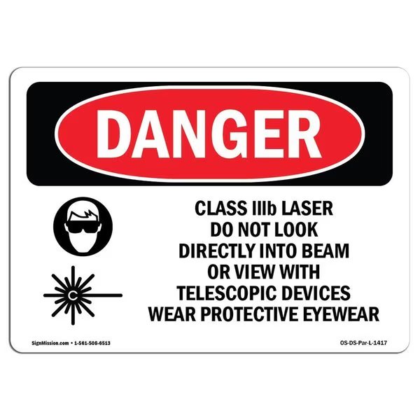 OSHA Danger, Class IIIb Laser Do Not Look Into Beam, 5in X 3.5in Decal, 5