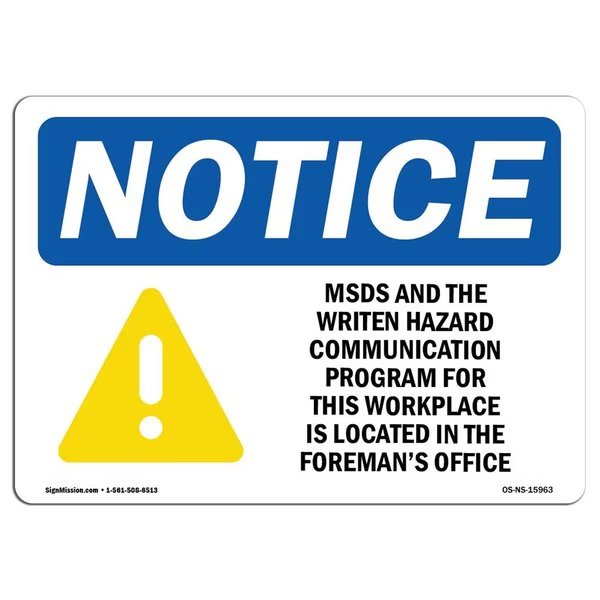 OSHA Sign, MSDS For This Workplace Is Located, 10in X 7in Decal, 10