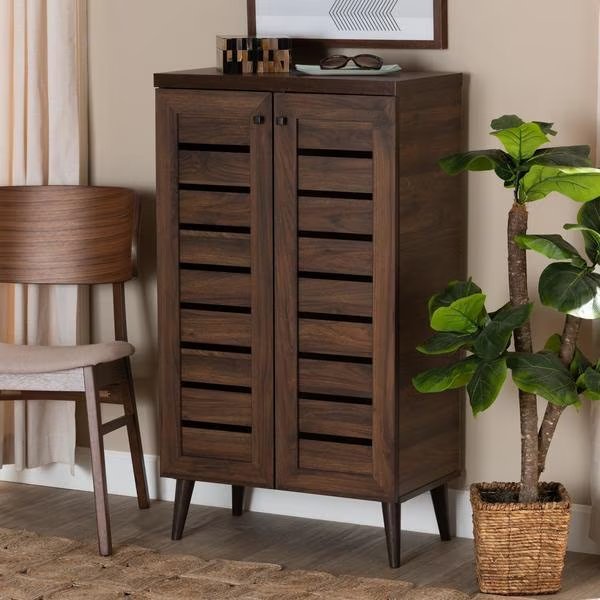 Salma ModernWalnut Brown Finished Wood 2-Door Shoe Storage Cabinet, Baxton Studio, Mfr#: 195-11725-ZORO