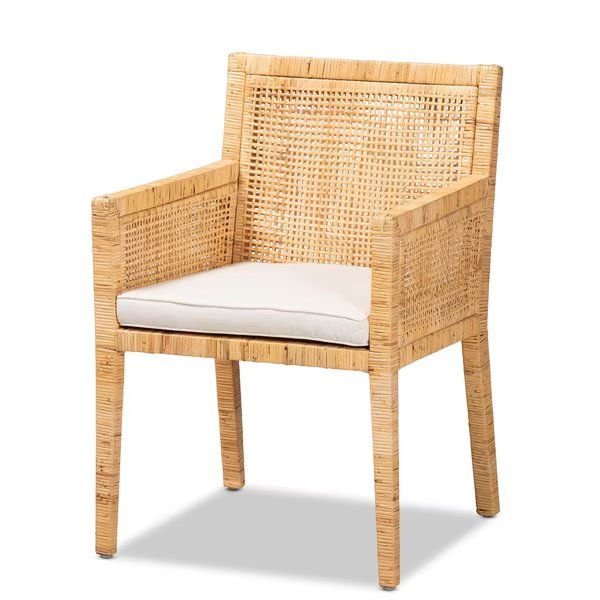 Karis Modern and Contemporary Natural Finished Wood and Rattan Armchair, Baxton Studio, Mfr#: 185-11869-Zoro