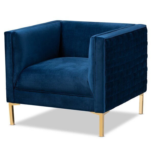 Seraphin Navy Blue Velvet Upholstered Gold Finished Armchair, Baxton Studio, Mfr#: 157-9794
