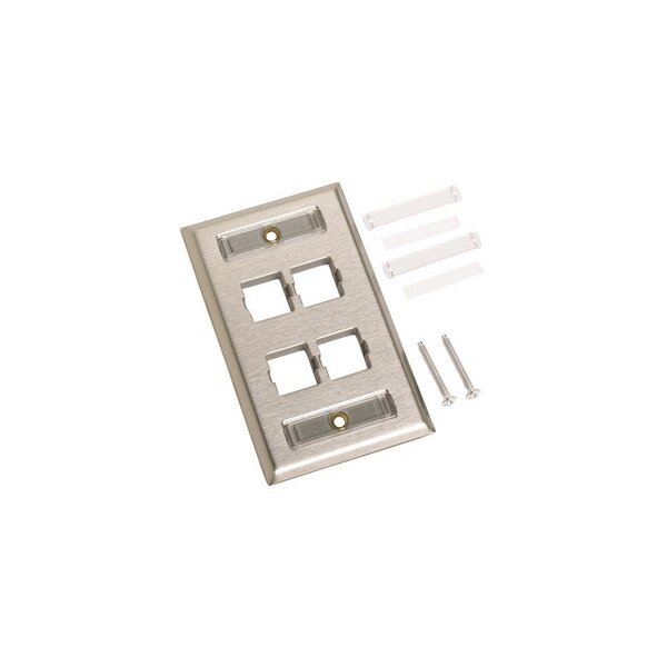 4-PORT FLUSH MT UNLOADED, SGL GANG M-SERIES W/LABELS, Commscope, Mfr#: M14SP-L