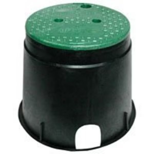 NDS 111BC Valve Box with Overlapping ICV Cover, Round, Polyolefin, Black/Green, Nds, Mfr#: 111BC-AST/111BC