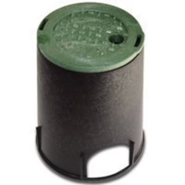 NDS 107BC Valve Box with Overlapping ICV Cover, Round, Polyolefin, Black/Green, Nds, Mfr#: 107BC-AST