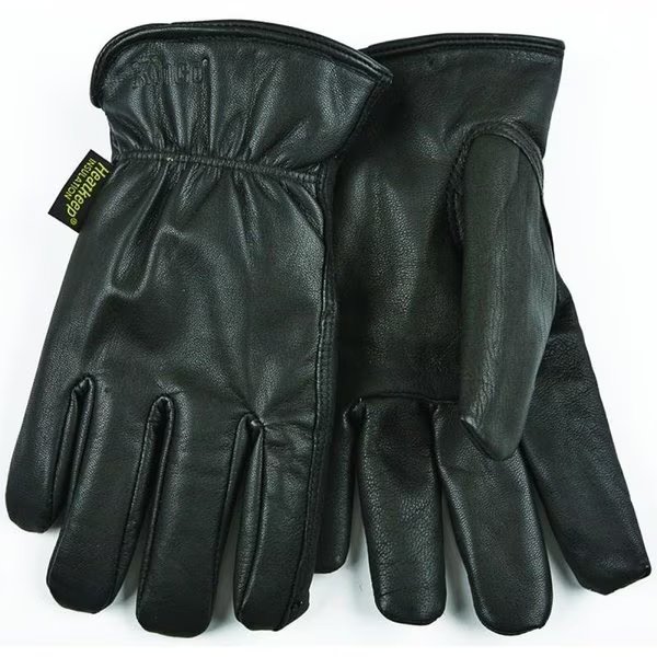 Driver Gloves, Men's, XL, 1014 in L, Keystone Thumb, EasyOn Cuff, Goatskin Leather, Black, Heatkeep, Mfr#: 93HK-XL