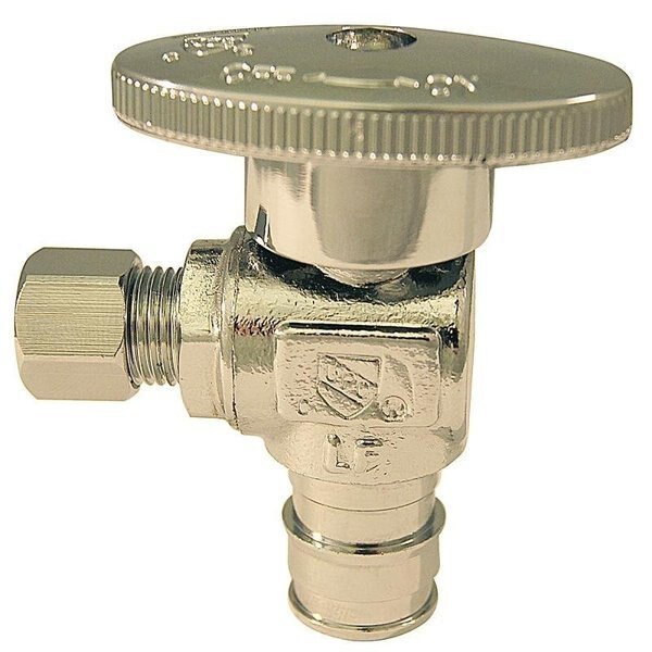 Angle Stop Valve, 12 x 14 in Connection, PEX x Compression, 200 psi Pressure, Brass Body, Apollo Valves, Mfr#: EPXVA1214C