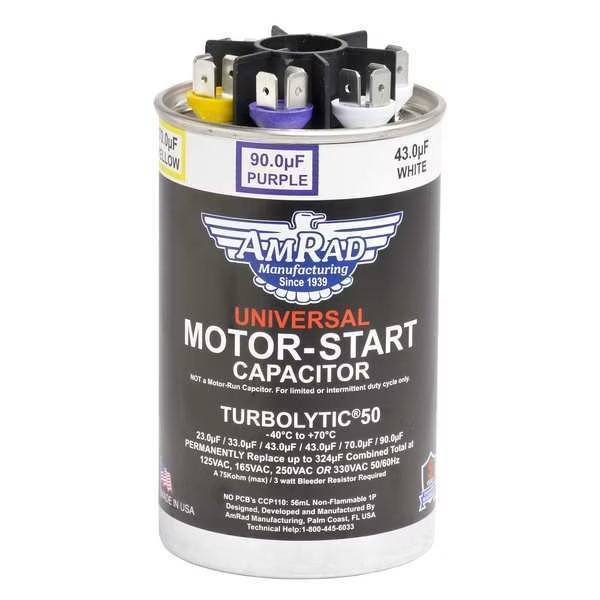 Motor Start Capacitor, 23-302 MFD, Round, Global, Mfr#: Turbolytic 50