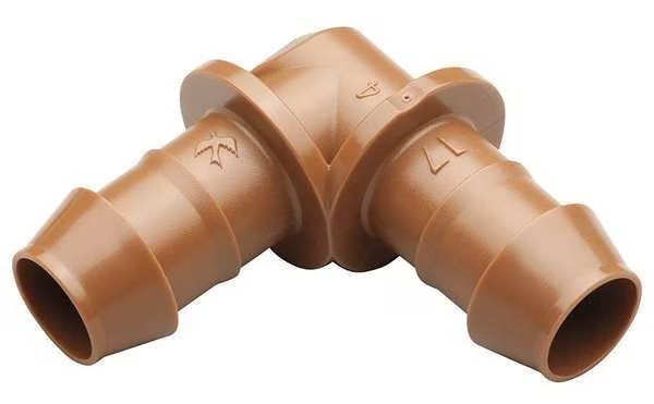 Elbow, 1/2 In. Tubing, Brown, Plastic, PK4, Rain Bird, Mfr#: BE50/4PKS