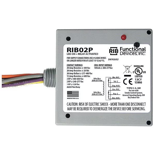 Enclosed Pre-Wired Relay, 20A@300VAC, DPDT, Functional Devices-Rib, Mfr#: RIB02P