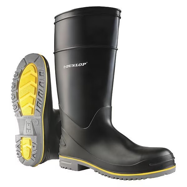Knee Boots, Size 8, 15" H, Black, Plain, PR, Dunlop, Mfr#: 8990400