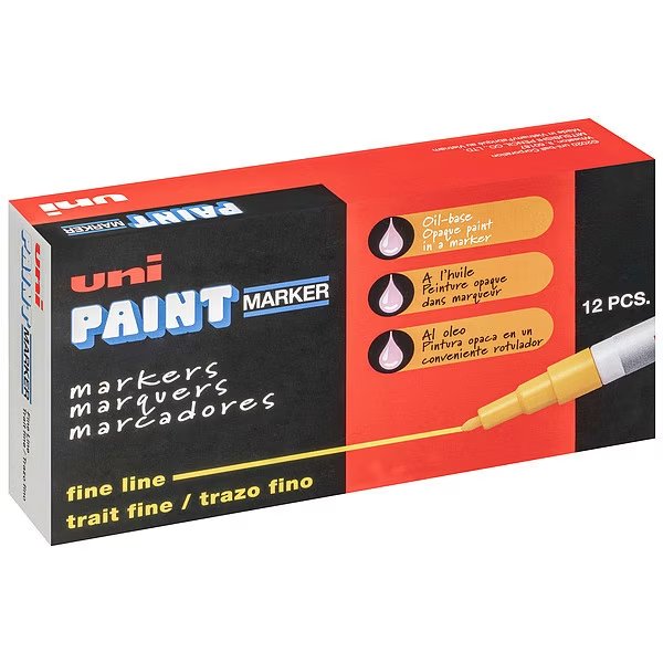 Permanent Marker, Fine Tip, Black Color Family, Paint, 12 PK, Uni-Paint, Mfr#: 63701