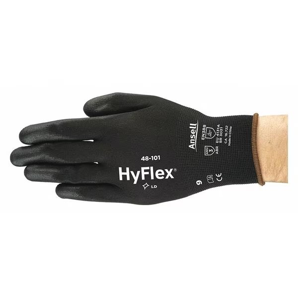 Polyurethane Coated Gloves, Palm Coverage, Black, S, PR, Ansell, Mfr#: 48-101-VEND