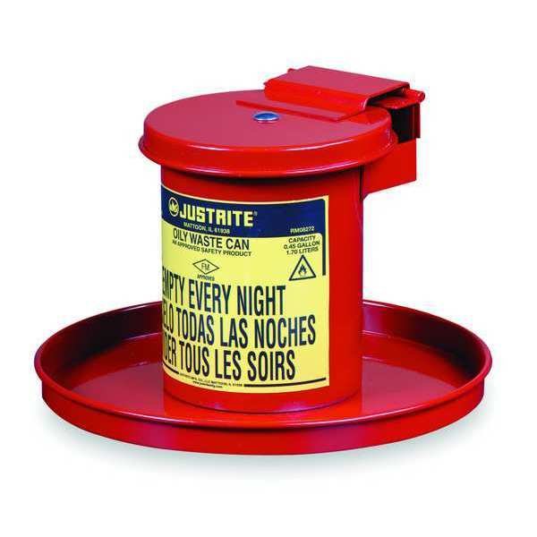 Drain Can, 1/2 Gal., Red, Galvanized Steel, Justrite, Mfr#: 09400