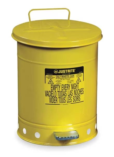 Oily Waste Can, 14 Gal., Steel, Yellow, Justrite, Mfr#: 09501