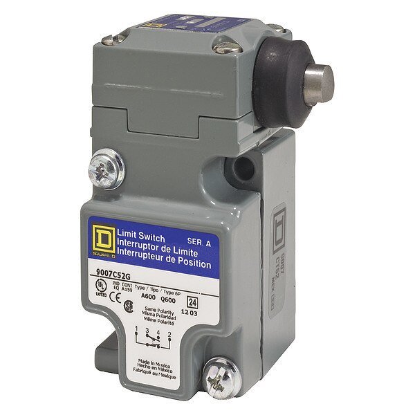 Heavy Duty Limit Switch, Adjustable Push, Rod, 1NC/1NO, 10A @ 600V AC, Actuator Location: Side, Telemecanique Sensors, Mfr#: 9007C52GD