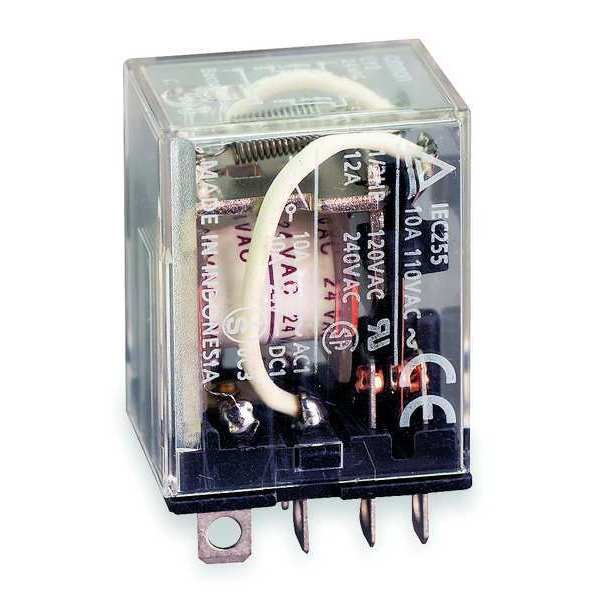 General Purpose Relay, 24V AC Coil Volts, Square, 8 Pins, J Socket Code, DPDT, Omron, Mfr#: LY2-AC24