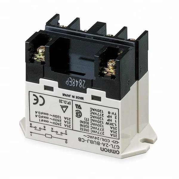 Enclosed Power Relay, Surface (Top Flange) Mounted, DPST-NO, 12V DC, 6 Pins, 2 Poles, Omron, Mfr#: G7L-2A-BUBJ-CB-DC12
