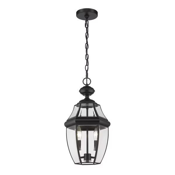 Westover 2 Light Outdoor Chain Mount Ceiling Fixture, Black & Clear Beveled, Z-Lite, Mfr#: 580CHM-BK