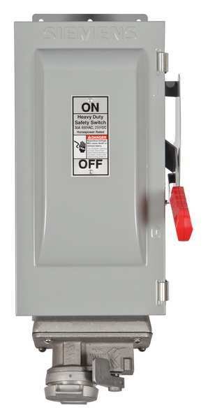 Fusible Safety Switch, Heavy Duty, 600V AC, 3PST, 30 A, NEMA 1, Siemens, Mfr#: HF361JCH