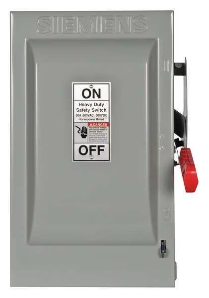 Fusible Safety Switch, Heavy Duty, 600V AC, 3PST, 60 A, NEMA 1, Siemens, Mfr#: HF362