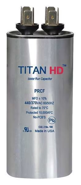 Motor Run Capacitor, 50 MFD, 440V, Round, Titan Hd, Mfr#: PRCF50A