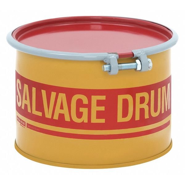 Open Head Salvage Drum, Steel, 5 gal, Unlined, Yellow, EnjoyTool Select, Mfr#: HM0501