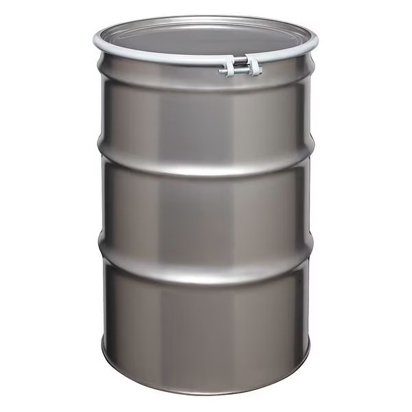 Open Head Transport Drum, 304 Stainless Steel, 55 gal, Unlined, Silver, EnjoyTool Select, Mfr#: ST5501