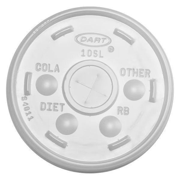 Lid for 10 oz. Cold Cup, Flat, Identification Buttons, Straw Slot, Clear, Pk1000, Dart, Mfr#: 10SL