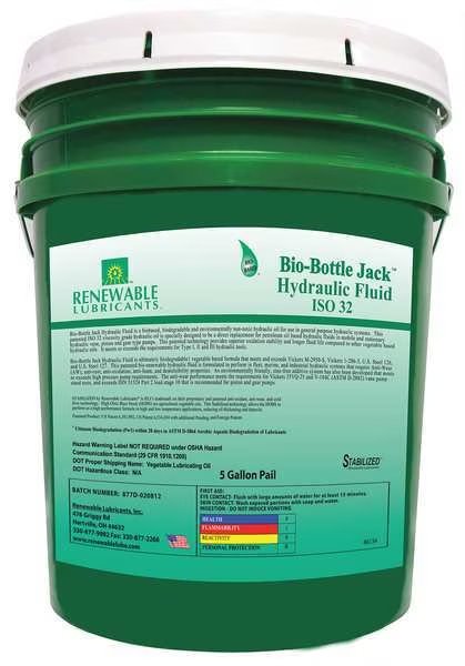 5 gal Pail, Hydraulic Oil, 32 ISO Viscosity, Not Specified SAE, Renewable Lubricants, Mfr#: 81634