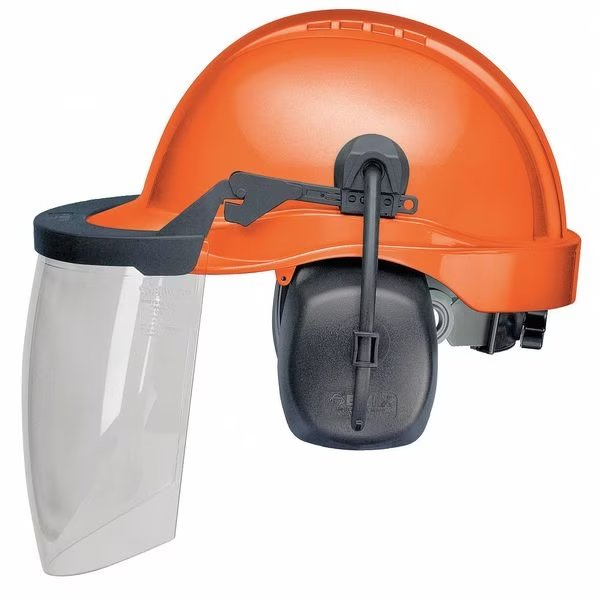 Front Brim Hard Hat, Type 1, Class C, Ratchet (6-Point), Orange (Cap)/Black (Muff), Delta Plus, Mfr#: CU-30L-V