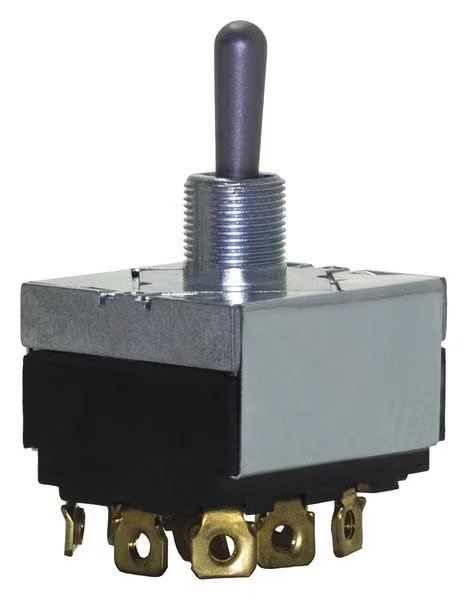 Toggle Switch, 4PDT, 12 Connections, On/On, 3/4 hp, 10A @ 250V AC, 15A @ 125V AC, Eaton, Mfr#: 7694K4