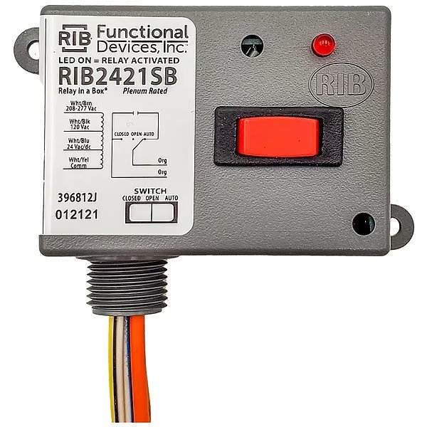 Enclosed Pre-Wired Relay, 20A@277VAC, SPST, Functional Devices-Rib, Mfr#: RIB2421SB