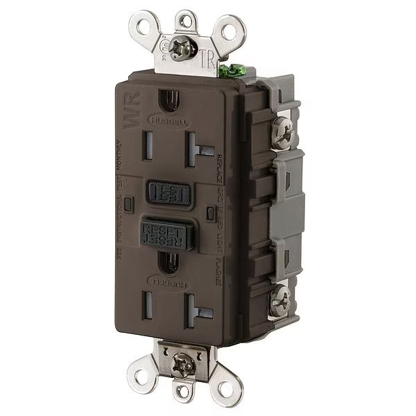 GFCI Receptacle, 20A, 125VAC, 5-20R, Brown, Hubbell, Mfr#: GFSG5362
