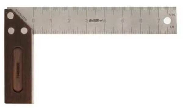 Try Square, Bamboo/SS, 1/8, 1/16 in Grad, Johnson Level & Tool, Mfr#: 1940-0800