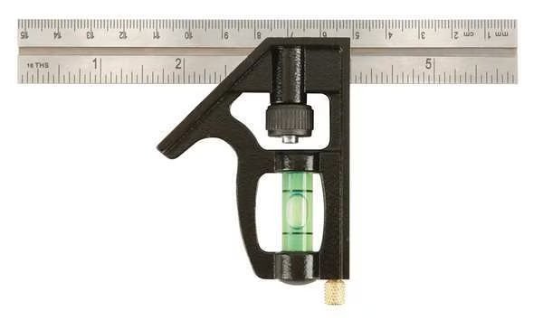 Combo Square, 6 in L, in/mm Graduations, Johnson Level & Tool, Mfr#: 406EM-S