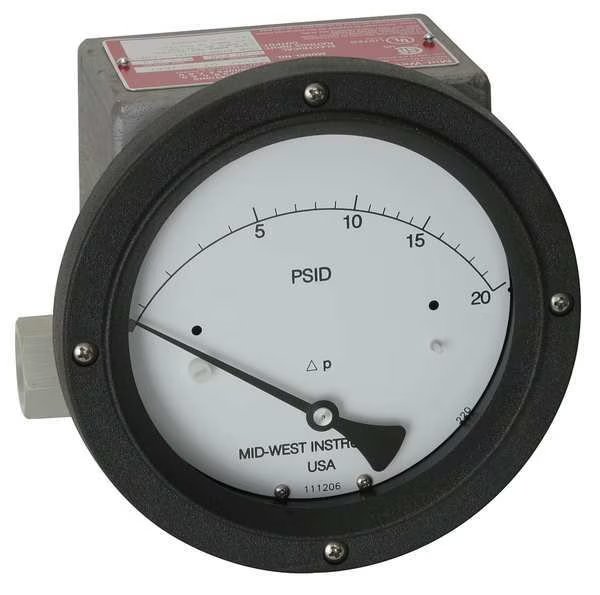 Pressure Gauge, 0 to 10 psi, Midwest Instrument, Mfr#: 220-SC-02-O(AAA)-10P