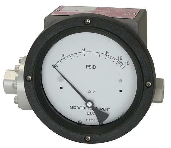 Pressure Gauge, 0 to 20 In H2O, Midwest Instrument, Mfr#: 240-SC-02-O(JAA)-20H