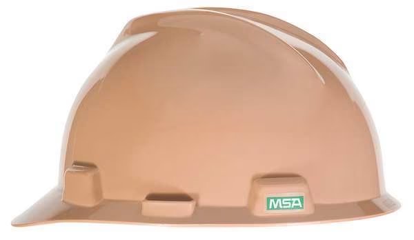 V-Gard Front Brim Hard Hat, Slotted, Cap Style, Type 1, Class E, Staz-On Pinlock Suspension, Tan, Msa Safety, Mfr#: 461180