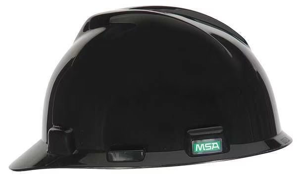 V-Gard Front Brim Hard Hat, Slotted, Cap Style, Type 1, Class E, Staz-On Pinlock Suspension, Black, Msa Safety, Mfr#: 475235