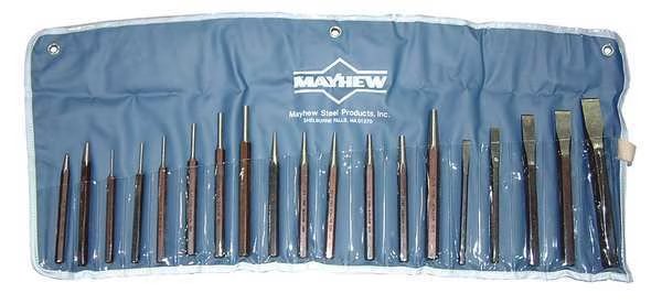 Punch and Chisel Set, Steel, Black Oxide Finish, 19 Piece, Mayhew, Mfr#: 61019