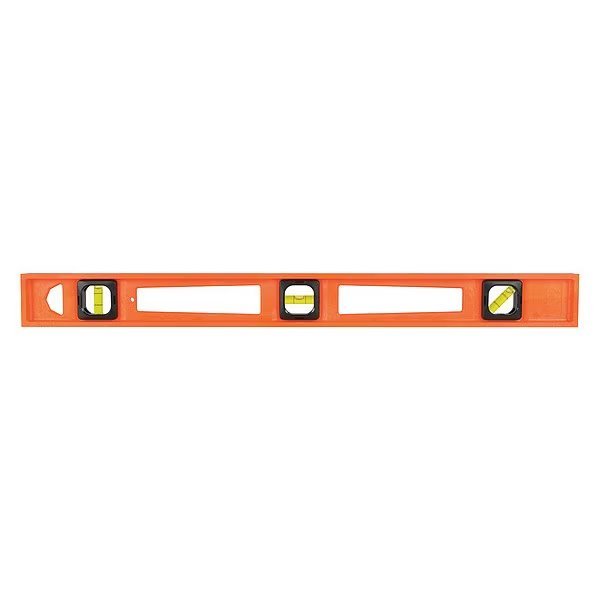 Level, Plastic, 24 In L, 3 Vials, Orange, Johnson Level & Tool, Mfr#: 7724-O