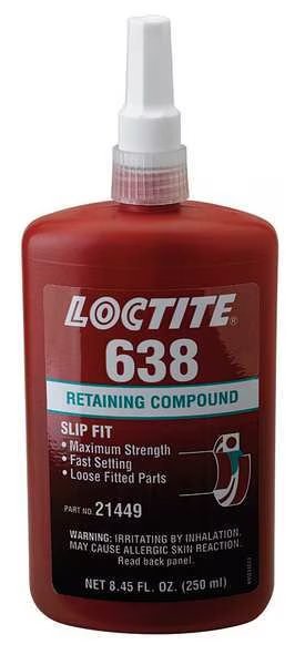 Retaining Compound, 638 Series, Green, Liquid, High Strength, 250 mL Bottle, Loctite, Mfr#: 1835925