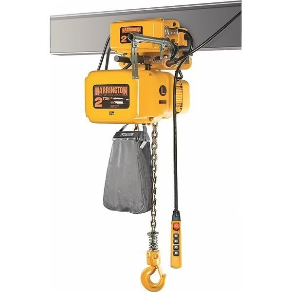 Electric Chain Hoist, 4,000 lb, 10 ft, Motorized Trolley, 230/460, Yellow, Harrington, Mfr#: NERM020C-L-10