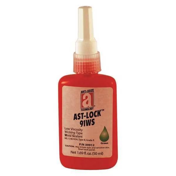 Weld Sealant, 91WS Series, Green, Liquid, Low Viscosity, High-Temperature Resistant, 50 mL Bottle, Anti-Seize Technology, Mfr#: 39912