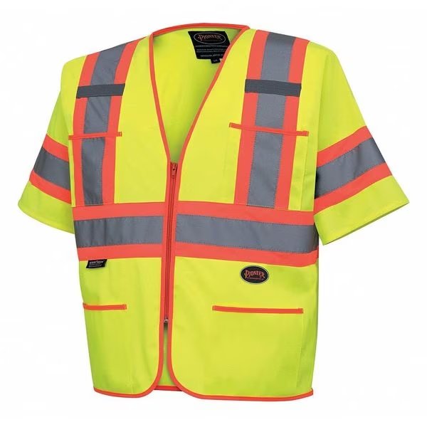 Sleeved Vest, Polyester, Hi-Vis Yellow, M, Pioneer, Mfr#: V1023560U-M